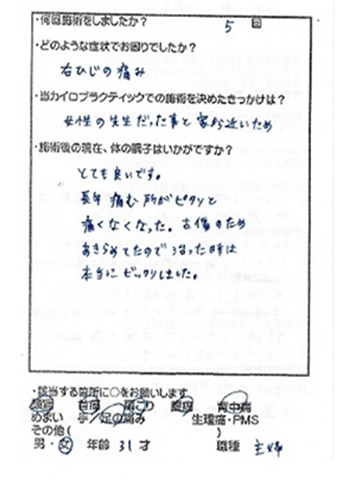 右ひじの痛みが止まった　30代・女性（市川市　宮久保）