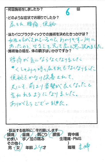 産後の骨盤矯正｜産後から尿モレが　のアンケート