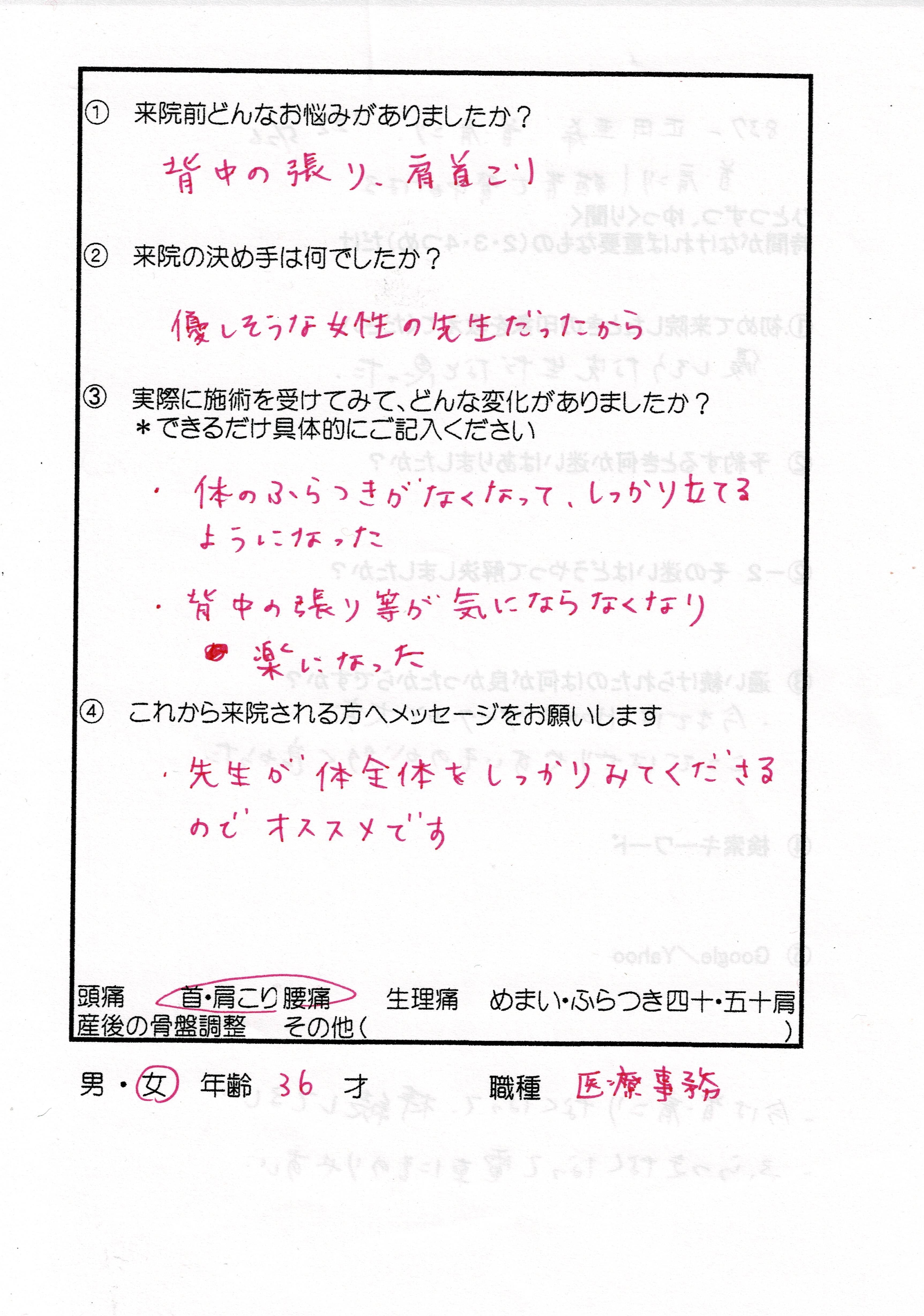 首こり肩こり｜猫背で背中が張るせいなのかなぁ　のアンケート